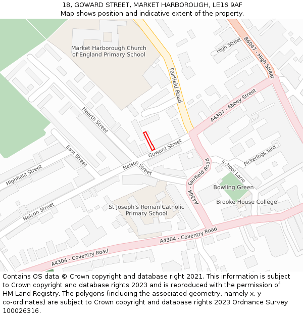 18, GOWARD STREET, MARKET HARBOROUGH, LE16 9AF: Location map and indicative extent of plot