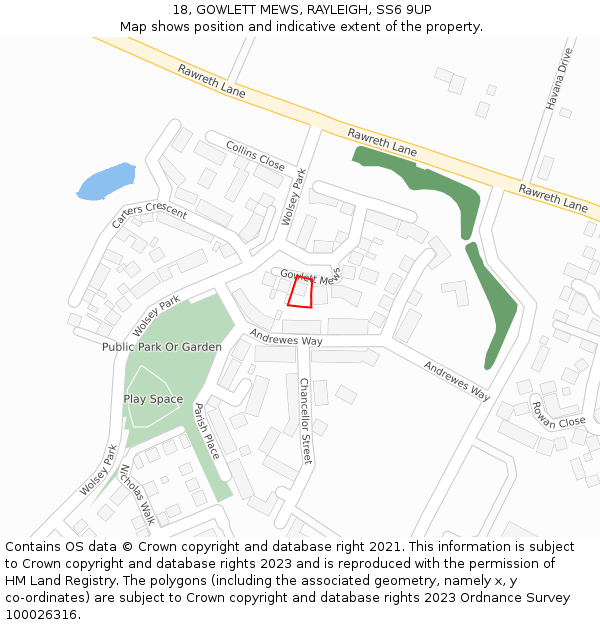 18, GOWLETT MEWS, RAYLEIGH, SS6 9UP: Location map and indicative extent of plot