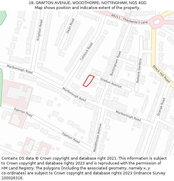 18, GRAFTON AVENUE, WOODTHORPE, NOTTINGHAM, NG5 4GD: Location map and indicative extent of plot