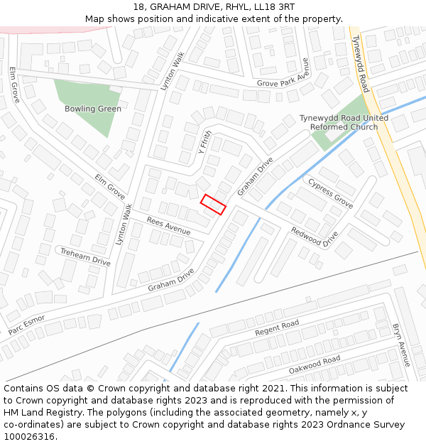 18, GRAHAM DRIVE, RHYL, LL18 3RT: Location map and indicative extent of plot