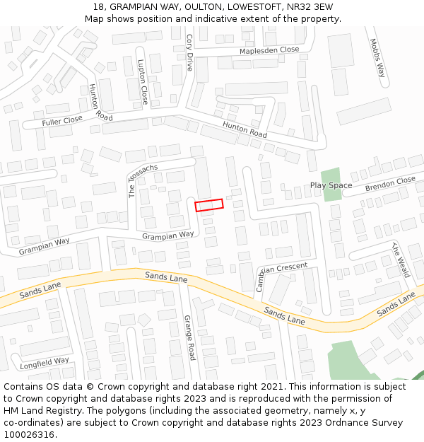 18, GRAMPIAN WAY, OULTON, LOWESTOFT, NR32 3EW: Location map and indicative extent of plot