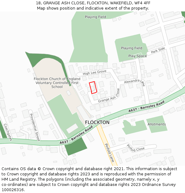 18, GRANGE ASH CLOSE, FLOCKTON, WAKEFIELD, WF4 4FF: Location map and indicative extent of plot