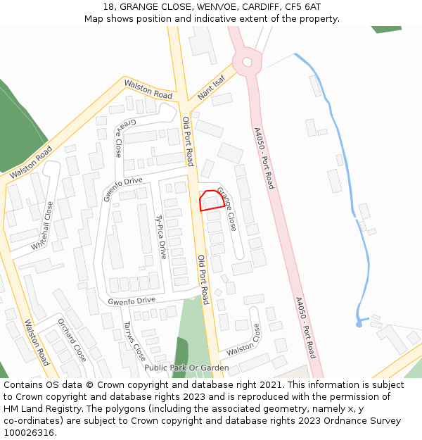 18, GRANGE CLOSE, WENVOE, CARDIFF, CF5 6AT: Location map and indicative extent of plot