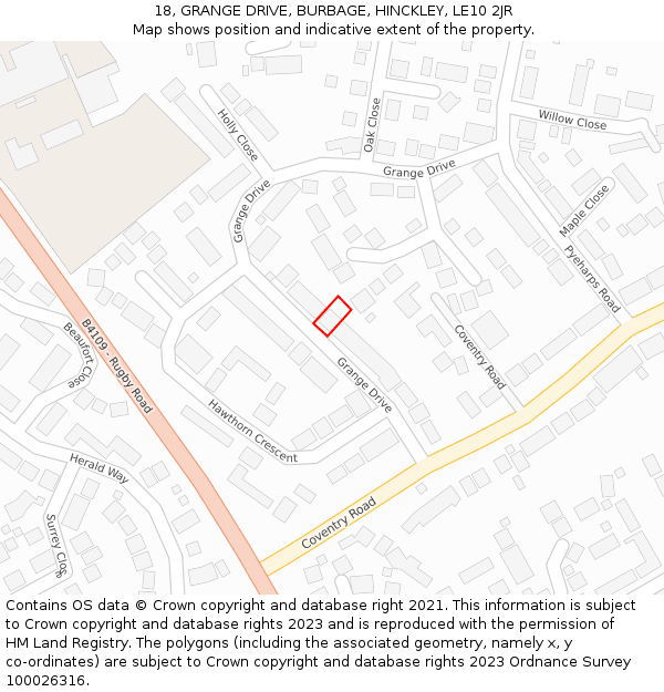 18, GRANGE DRIVE, BURBAGE, HINCKLEY, LE10 2JR: Location map and indicative extent of plot