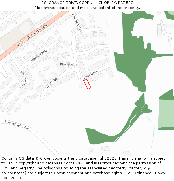 18, GRANGE DRIVE, COPPULL, CHORLEY, PR7 5FG: Location map and indicative extent of plot
