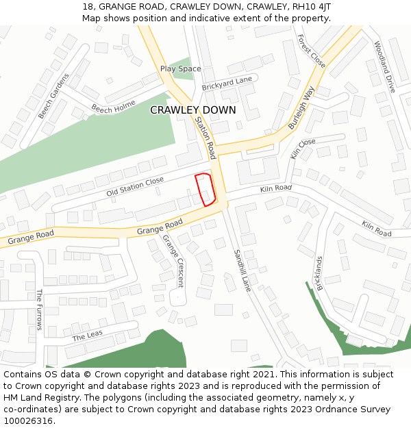 18, GRANGE ROAD, CRAWLEY DOWN, CRAWLEY, RH10 4JT: Location map and indicative extent of plot