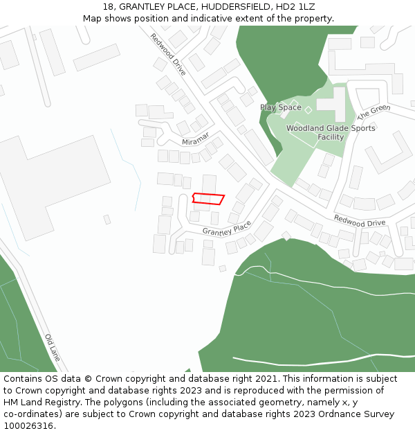 18, GRANTLEY PLACE, HUDDERSFIELD, HD2 1LZ: Location map and indicative extent of plot