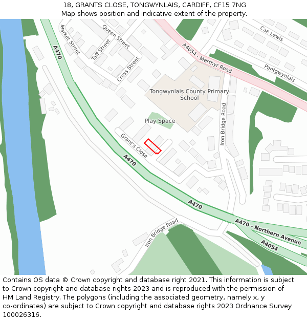 18, GRANTS CLOSE, TONGWYNLAIS, CARDIFF, CF15 7NG: Location map and indicative extent of plot