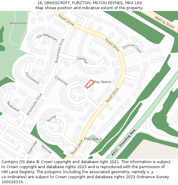 18, GRASSCROFT, FURZTON, MILTON KEYNES, MK4 1AS: Location map and indicative extent of plot