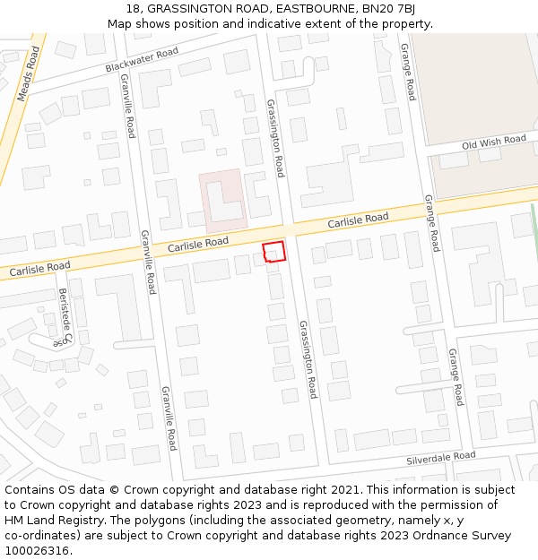 18, GRASSINGTON ROAD, EASTBOURNE, BN20 7BJ: Location map and indicative extent of plot
