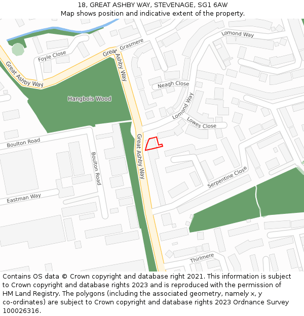 18, GREAT ASHBY WAY, STEVENAGE, SG1 6AW: Location map and indicative extent of plot