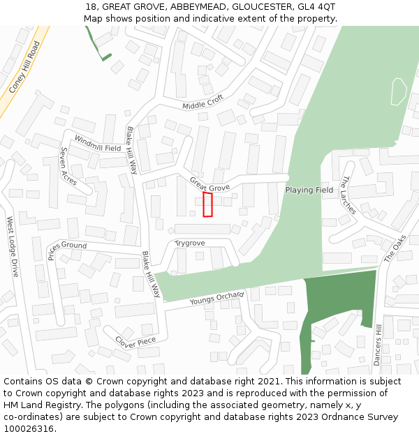 18, GREAT GROVE, ABBEYMEAD, GLOUCESTER, GL4 4QT: Location map and indicative extent of plot