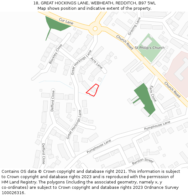 18, GREAT HOCKINGS LANE, WEBHEATH, REDDITCH, B97 5WL: Location map and indicative extent of plot