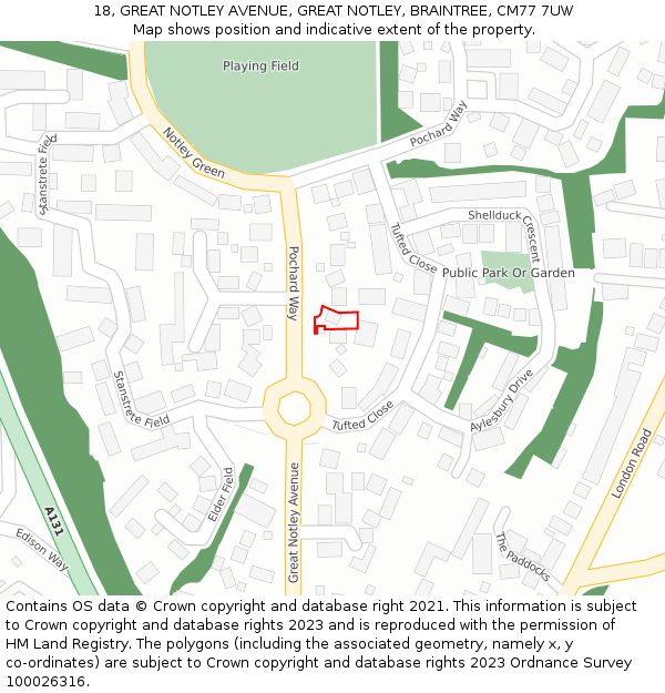 18, GREAT NOTLEY AVENUE, GREAT NOTLEY, BRAINTREE, CM77 7UW: Location map and indicative extent of plot