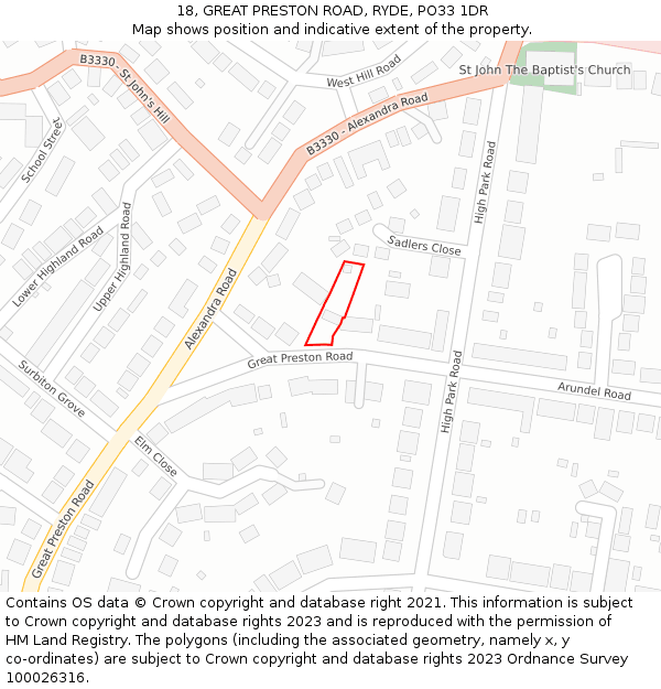 18, GREAT PRESTON ROAD, RYDE, PO33 1DR: Location map and indicative extent of plot