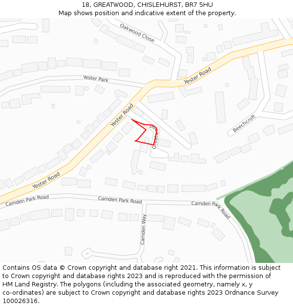 18, GREATWOOD, CHISLEHURST, BR7 5HU: Location map and indicative extent of plot