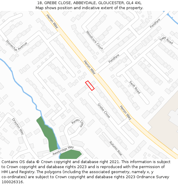 18, GREBE CLOSE, ABBEYDALE, GLOUCESTER, GL4 4XL: Location map and indicative extent of plot