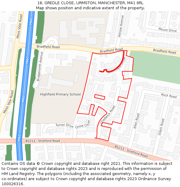 18, GREDLE CLOSE, URMSTON, MANCHESTER, M41 9RL: Location map and indicative extent of plot