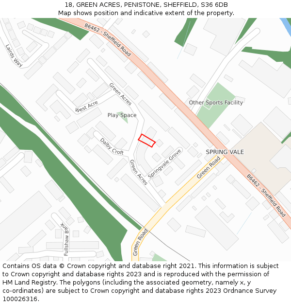 18, GREEN ACRES, PENISTONE, SHEFFIELD, S36 6DB: Location map and indicative extent of plot