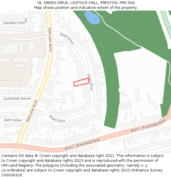 18, GREEN DRIVE, LOSTOCK HALL, PRESTON, PR5 5XA: Location map and indicative extent of plot