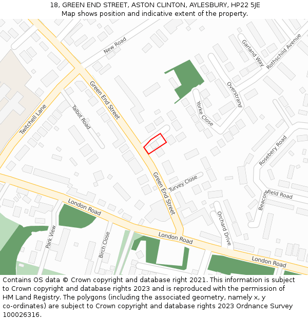 18, GREEN END STREET, ASTON CLINTON, AYLESBURY, HP22 5JE: Location map and indicative extent of plot