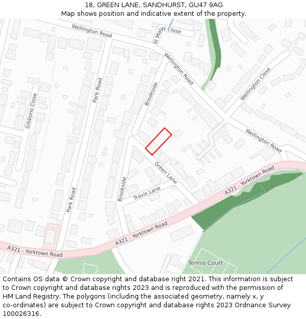 18, GREEN LANE, SANDHURST, GU47 9AG: Location map and indicative extent of plot