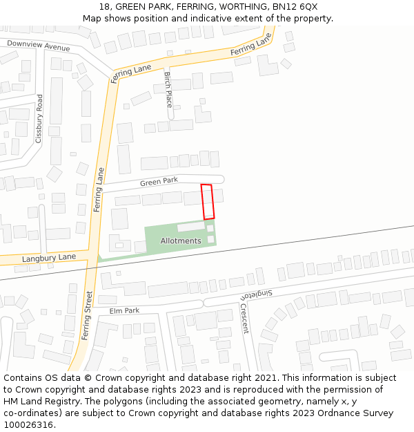 18, GREEN PARK, FERRING, WORTHING, BN12 6QX: Location map and indicative extent of plot