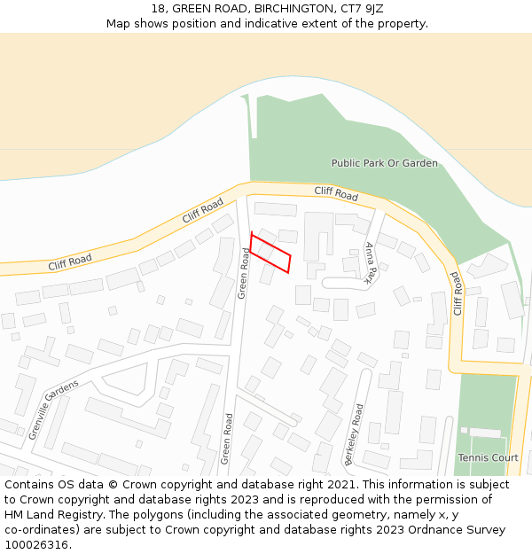 18, GREEN ROAD, BIRCHINGTON, CT7 9JZ: Location map and indicative extent of plot