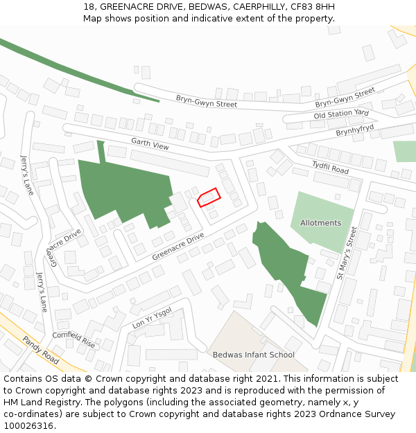 18, GREENACRE DRIVE, BEDWAS, CAERPHILLY, CF83 8HH: Location map and indicative extent of plot