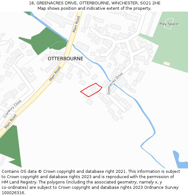 18, GREENACRES DRIVE, OTTERBOURNE, WINCHESTER, SO21 2HE: Location map and indicative extent of plot