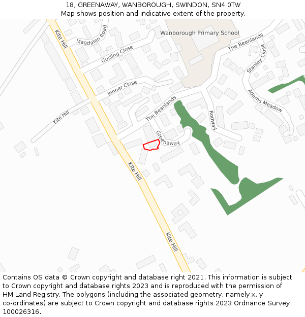 18, GREENAWAY, WANBOROUGH, SWINDON, SN4 0TW: Location map and indicative extent of plot