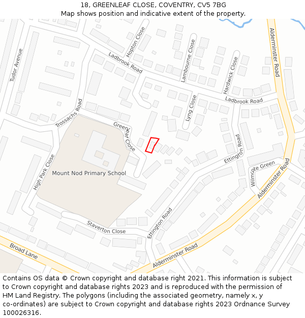 18, GREENLEAF CLOSE, COVENTRY, CV5 7BG: Location map and indicative extent of plot