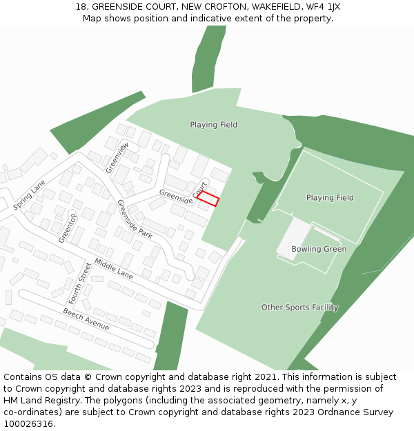 18, GREENSIDE COURT, NEW CROFTON, WAKEFIELD, WF4 1JX: Location map and indicative extent of plot