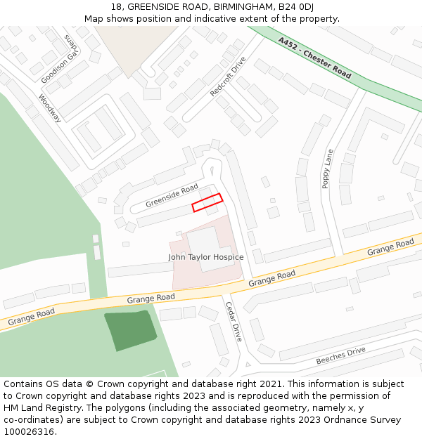 18, GREENSIDE ROAD, BIRMINGHAM, B24 0DJ: Location map and indicative extent of plot