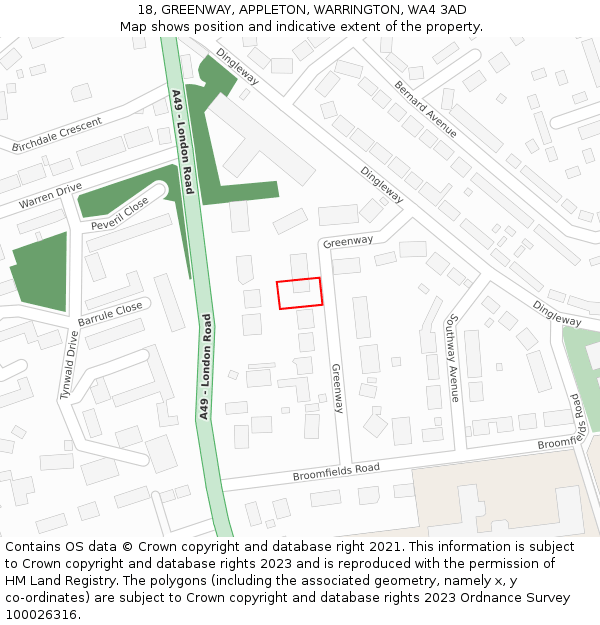 18, GREENWAY, APPLETON, WARRINGTON, WA4 3AD: Location map and indicative extent of plot