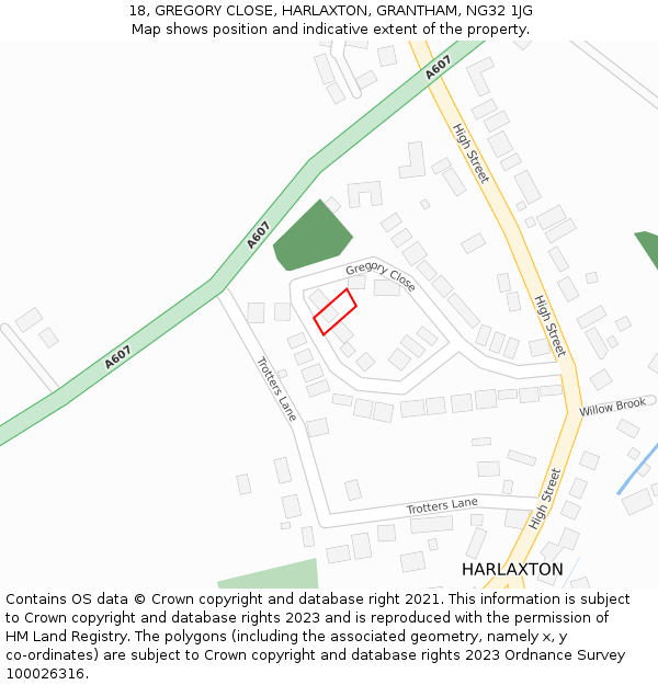 18, GREGORY CLOSE, HARLAXTON, GRANTHAM, NG32 1JG: Location map and indicative extent of plot