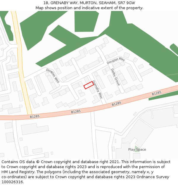 18, GRENABY WAY, MURTON, SEAHAM, SR7 9GW: Location map and indicative extent of plot