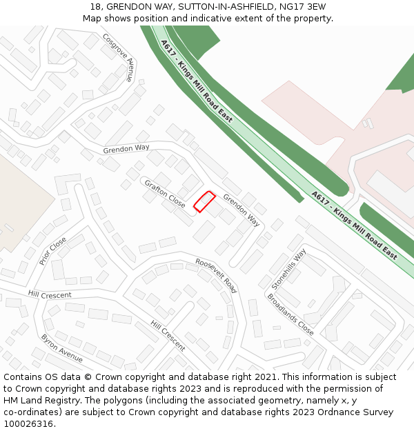 18, GRENDON WAY, SUTTON-IN-ASHFIELD, NG17 3EW: Location map and indicative extent of plot