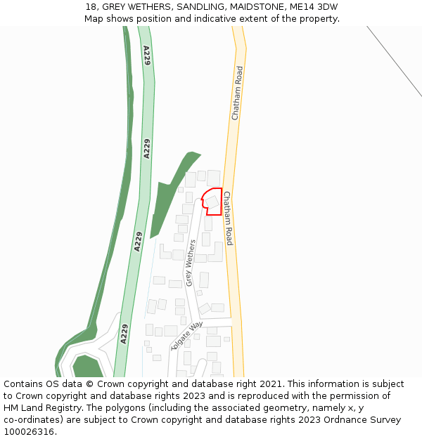 18, GREY WETHERS, SANDLING, MAIDSTONE, ME14 3DW: Location map and indicative extent of plot