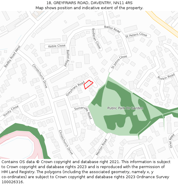 18, GREYFRIARS ROAD, DAVENTRY, NN11 4RS: Location map and indicative extent of plot