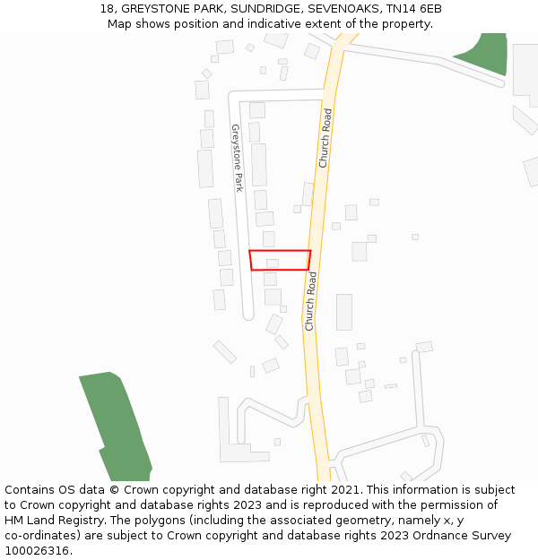 18, GREYSTONE PARK, SUNDRIDGE, SEVENOAKS, TN14 6EB: Location map and indicative extent of plot