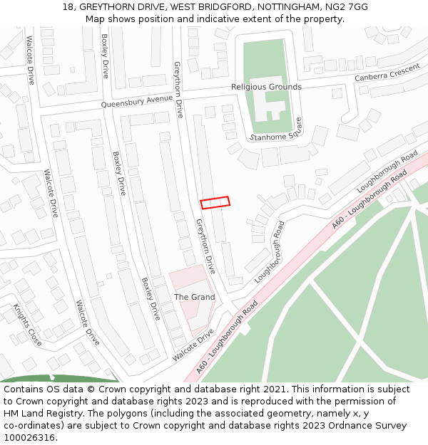 18, GREYTHORN DRIVE, WEST BRIDGFORD, NOTTINGHAM, NG2 7GG: Location map and indicative extent of plot