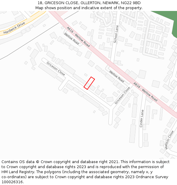 18, GRICESON CLOSE, OLLERTON, NEWARK, NG22 9BD: Location map and indicative extent of plot