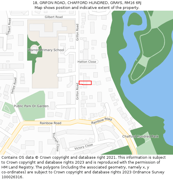 18, GRIFON ROAD, CHAFFORD HUNDRED, GRAYS, RM16 6RJ: Location map and indicative extent of plot