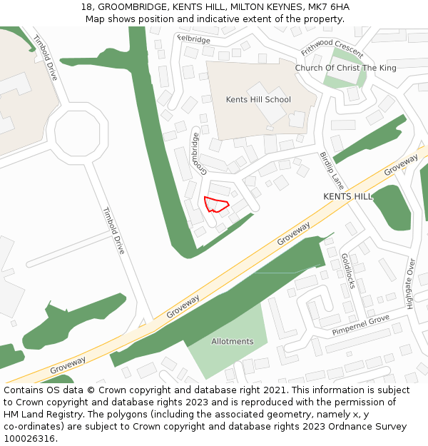 18, GROOMBRIDGE, KENTS HILL, MILTON KEYNES, MK7 6HA: Location map and indicative extent of plot