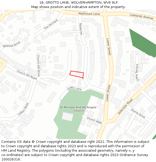 18, GROTTO LANE, WOLVERHAMPTON, WV6 9LP: Location map and indicative extent of plot