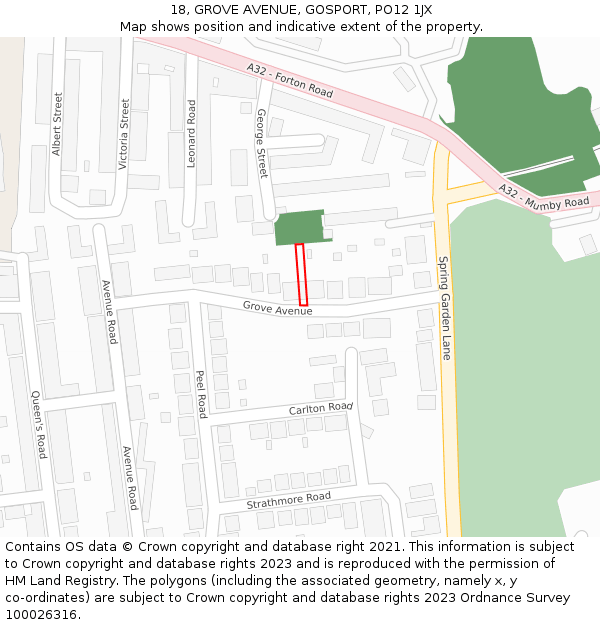 18, GROVE AVENUE, GOSPORT, PO12 1JX: Location map and indicative extent of plot