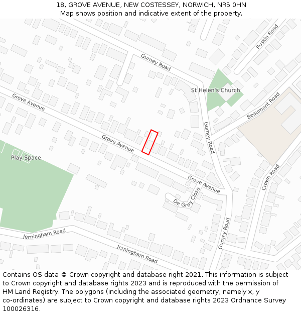 18, GROVE AVENUE, NEW COSTESSEY, NORWICH, NR5 0HN: Location map and indicative extent of plot