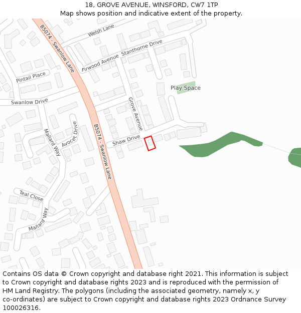 18, GROVE AVENUE, WINSFORD, CW7 1TP: Location map and indicative extent of plot