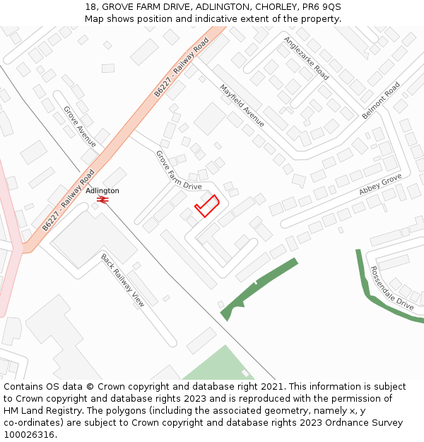 18, GROVE FARM DRIVE, ADLINGTON, CHORLEY, PR6 9QS: Location map and indicative extent of plot